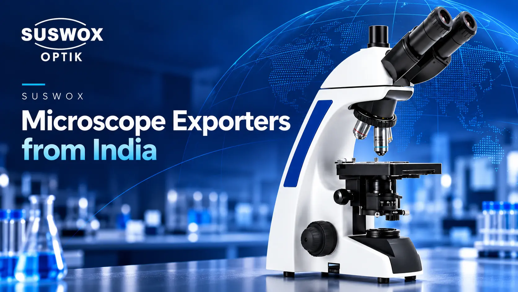 SUSWOX research microscope featured in the microscope exporters from India guide for overseas buyers